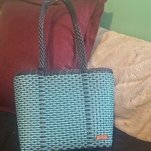 Stylish Blue and Black Woven IXOQ Tote Bag